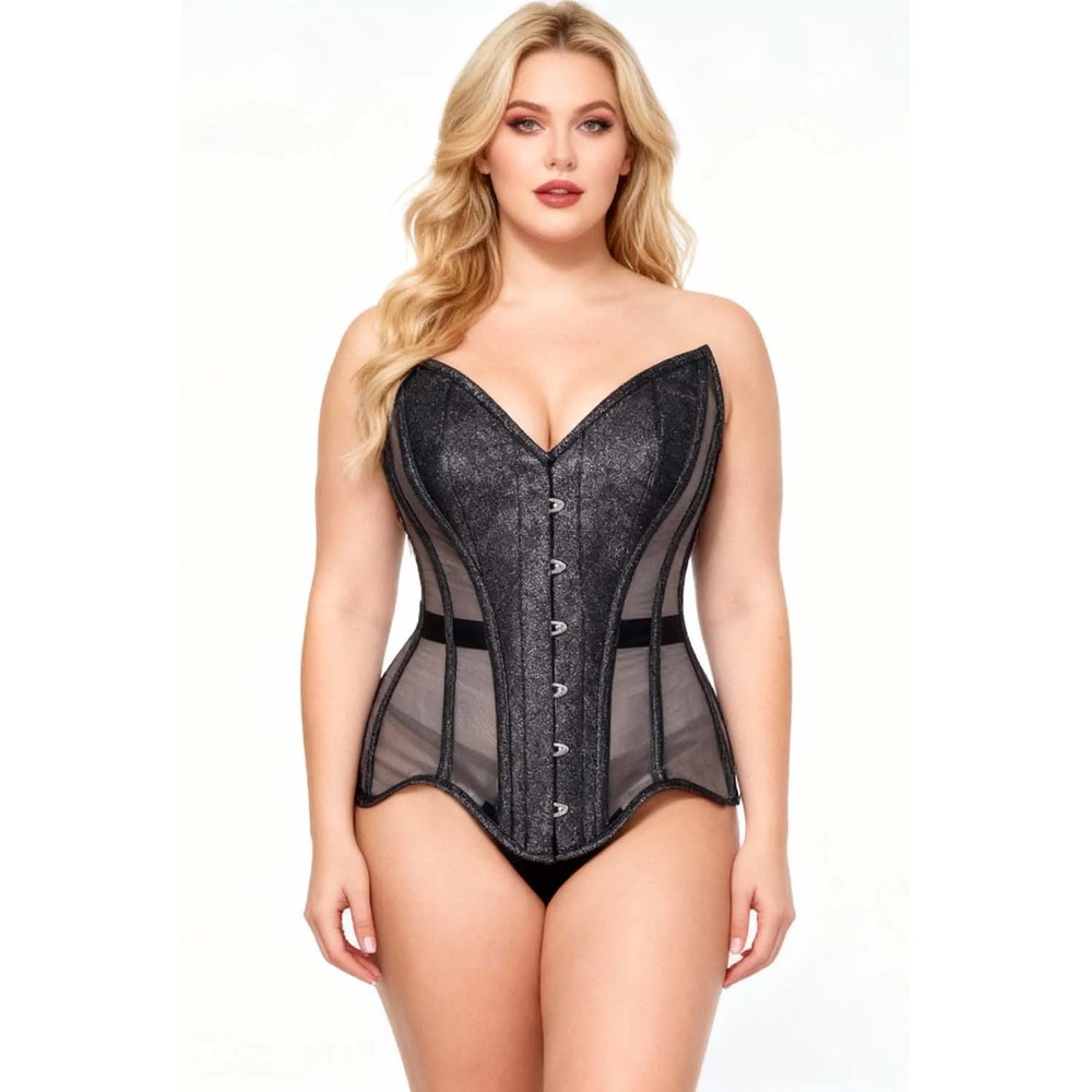 Attitude Corsets - Sachi Glitter With Mesh Net Overbust korset - Zwart